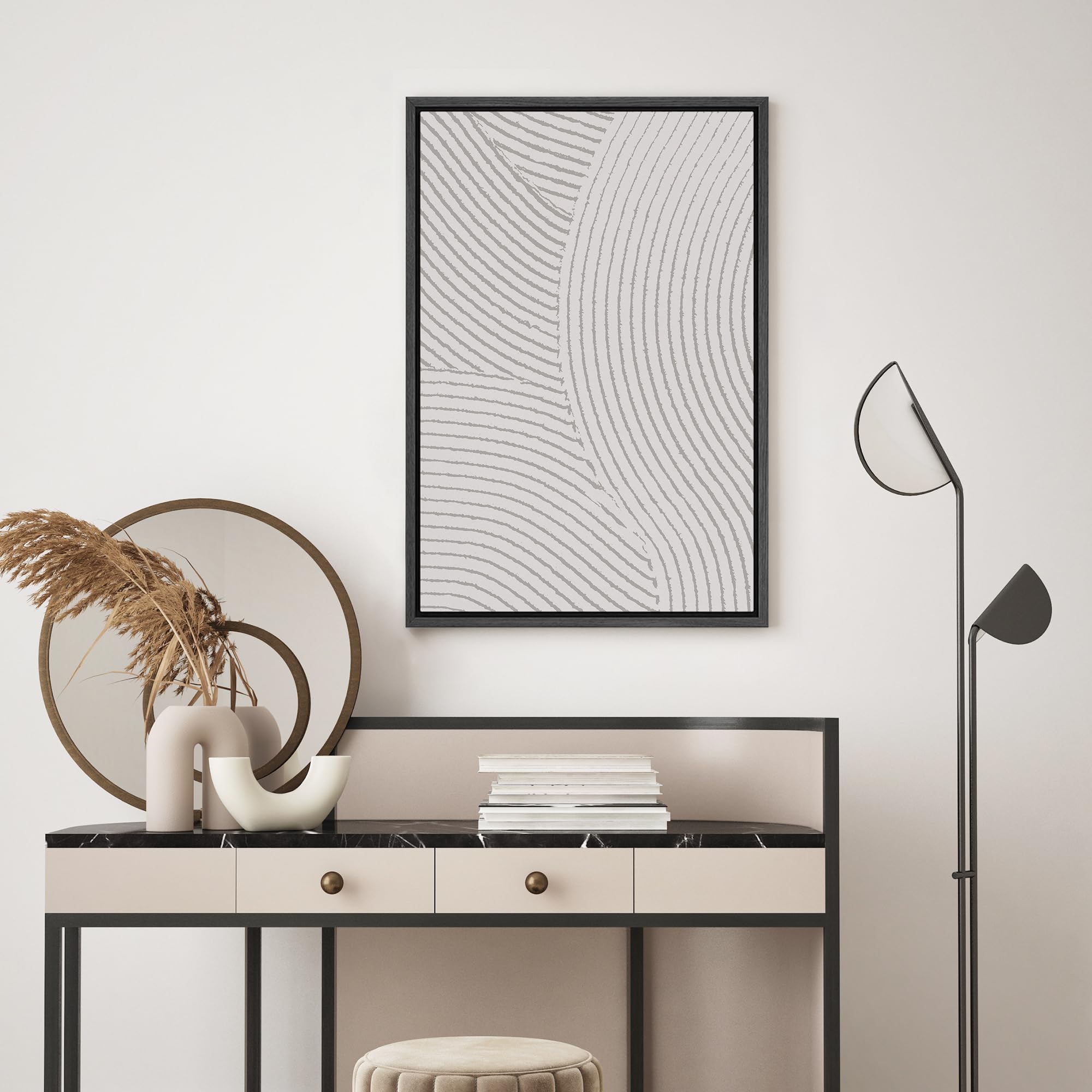 Signwin Framed Canvas Print Wall Art Geometric White Granite Wave Collage Abstract Shapes Illustrations Minimal Decorative Nordi