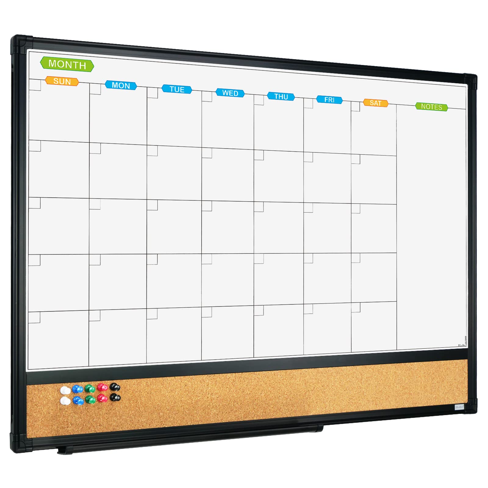 Jiloffice Magnetic Calendar Whiteboard & Bulletin Corkboard Combination, Combo Board 24 X 18 Inch, Black Aluminum Frame Wall Mou