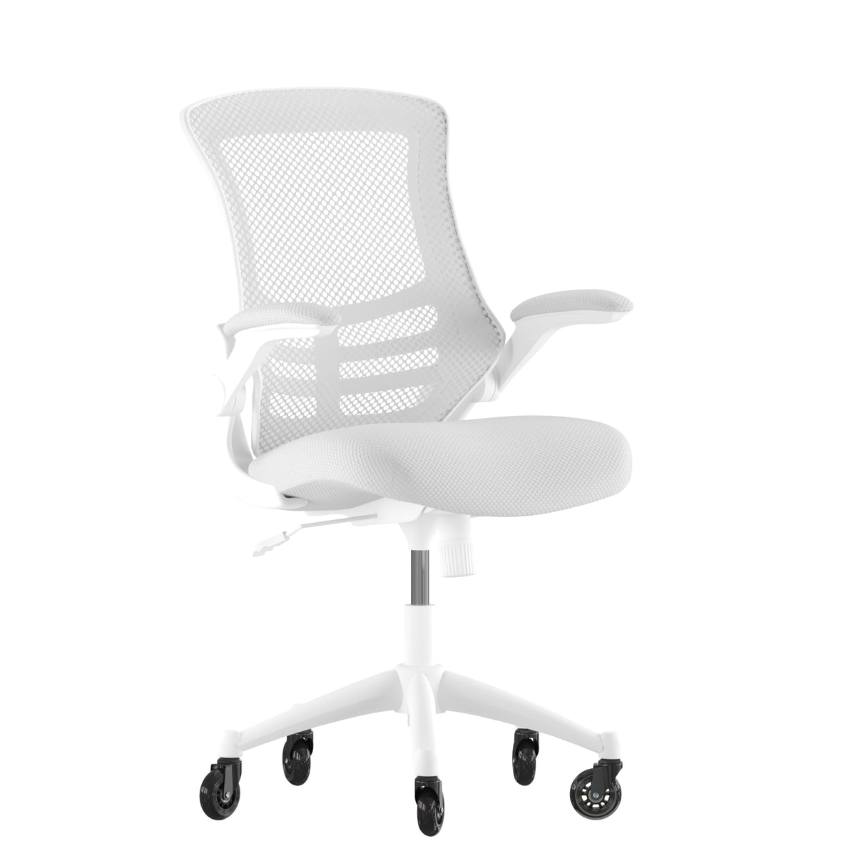 Flash Furniture Kelista Mid-Back Light Gray Mesh Swivel Ergonomic Task Office Chair With White Frame, Flip-Up Arms, And Transparent Roller Wheels