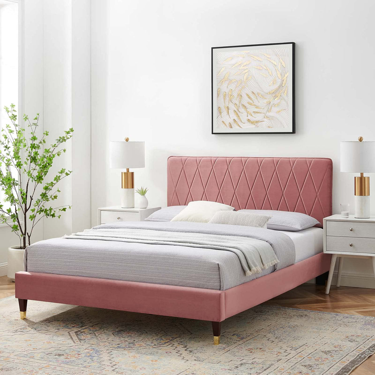 Modway Phillipa Platform, Full, Dusty Rose