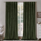 Bgment Olive Green Velvet Curtains 90 Inches For Living Room, Thermal Insulated Blackout Curtains Room Darkening Drapes With Bac