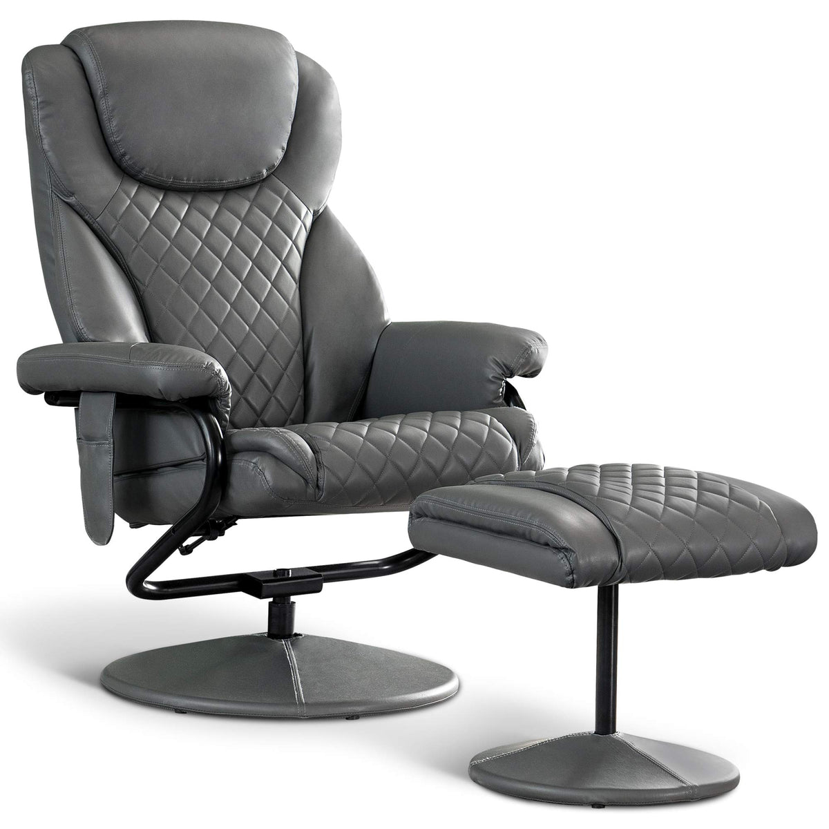 Mcombo Recliner With Ottoman, Reclining Chair With Massage, 360 Swivel Living Room Chair Faux Leather, 4901 (Grey)
