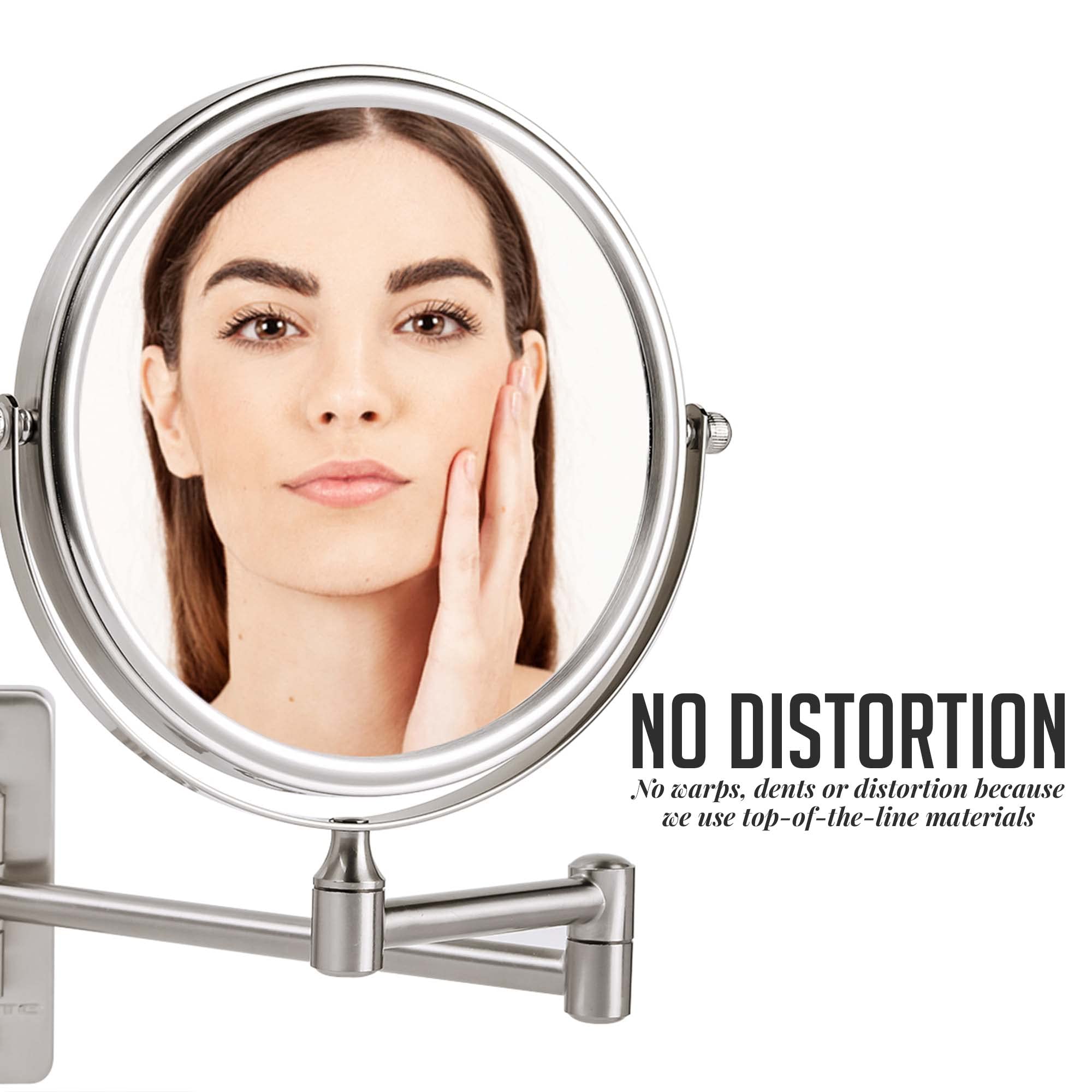 Ovente 7' Wall Mounted Makeup Mirror - 1X/ 7X Magnification, Rotating 360-Degree, Double-Sided, Extendable & Folding Arm, Clear