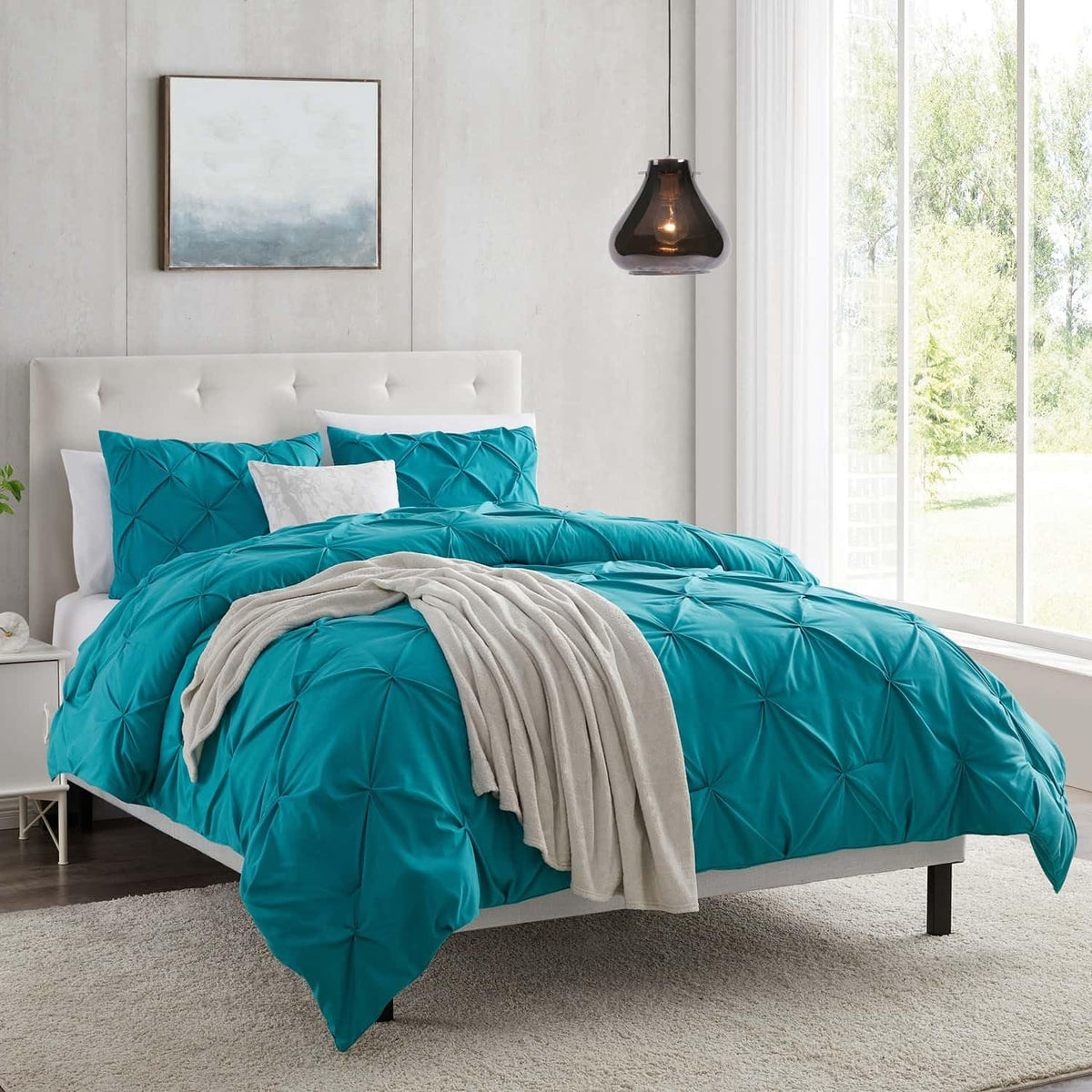 Nestl California King Duvet Cover Sets Teal - Pintuck Duvet Cover California King, 3 Piece Duvet Cover With Button Closure, 1 Pi