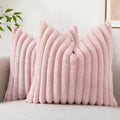 Decoruhome Valentine'S Day Faux Fur Spring Throw Pillow Covers 16X16 Set Of 2, Decorative Soft Plush Striped Couch Pillow Covers With Velvet Back For Sofa, Bed, Living Room, Pink