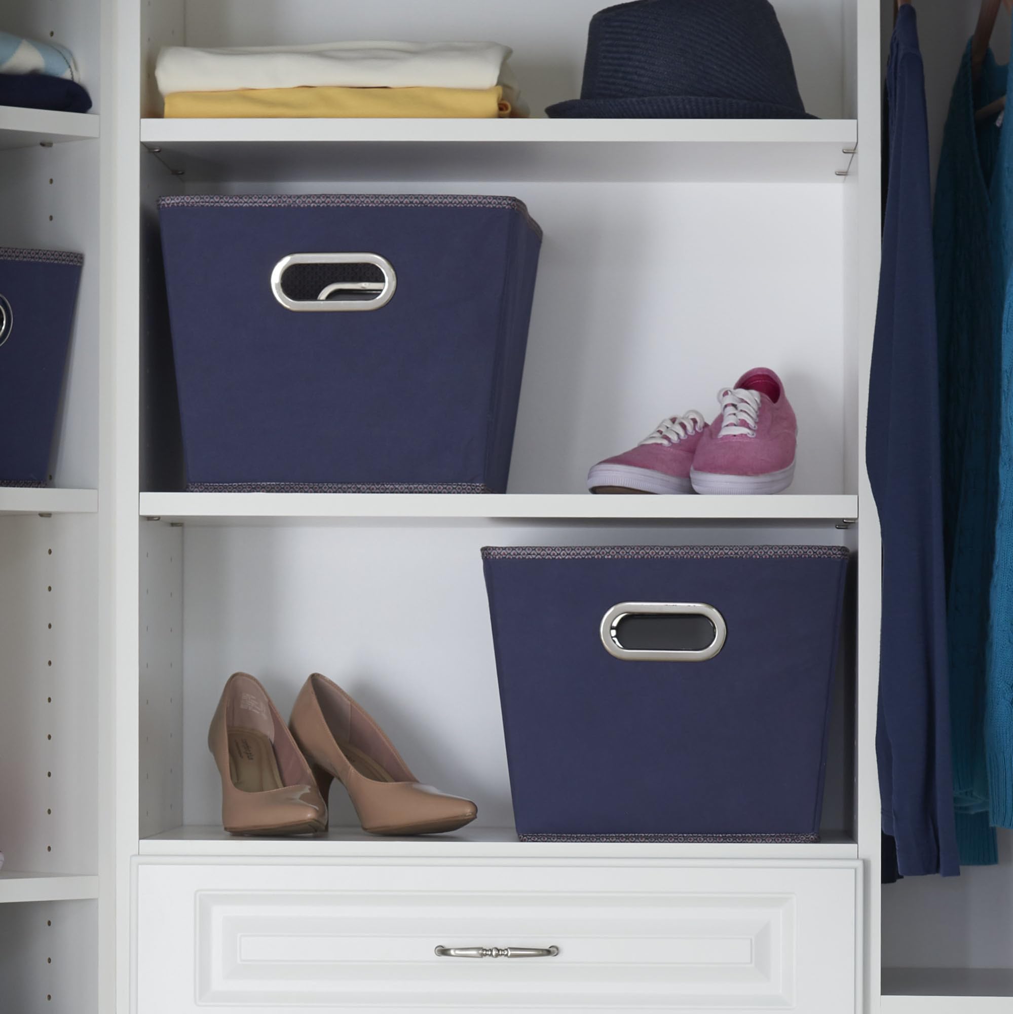 Household Essentials 94 Medium Tapered Decorative Storage Bins | 2 Pack Set Cubby Baskets | Navy Blue