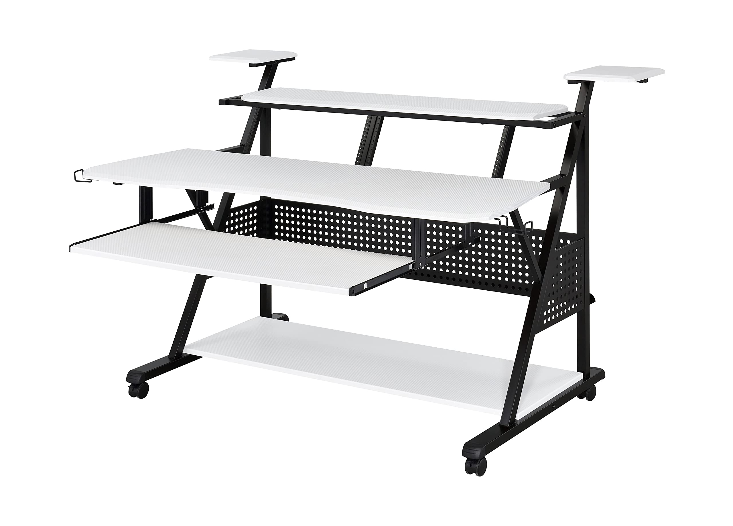 Acme Furniture Rectangular Music Desk Table with Wheels, White and Black
