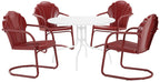 Crosley Furniture Tulip 5-Piece Outdoor Dining Set For 4, Retro Metal Round Patio Table And Chairs For Deck, Dark Red Satin