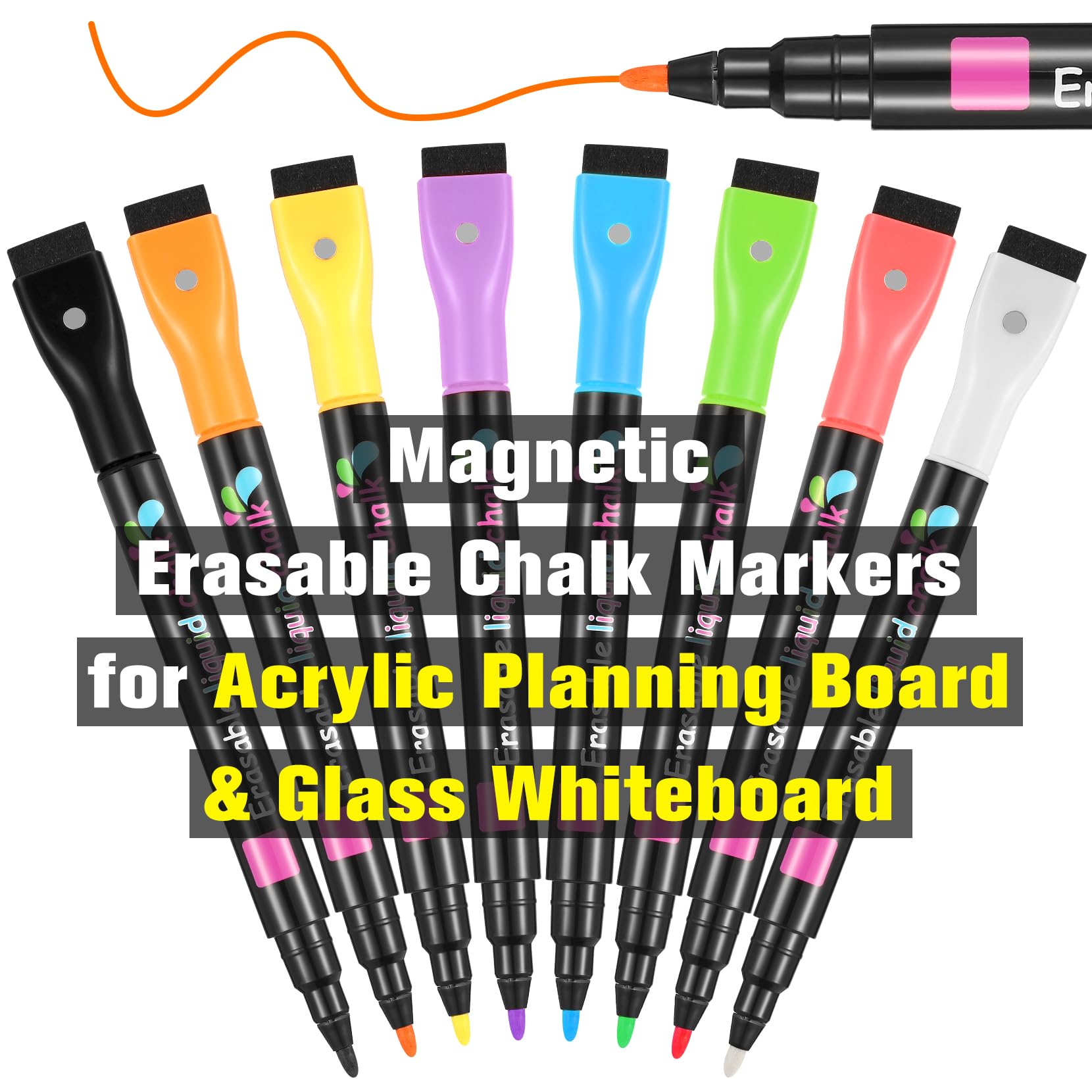 Ooraii Magnetic Liquid Chalk Markers Wet Erase Markers For Acrylic Calendar Planning Board Clear Glass Writing Board Whiteboard