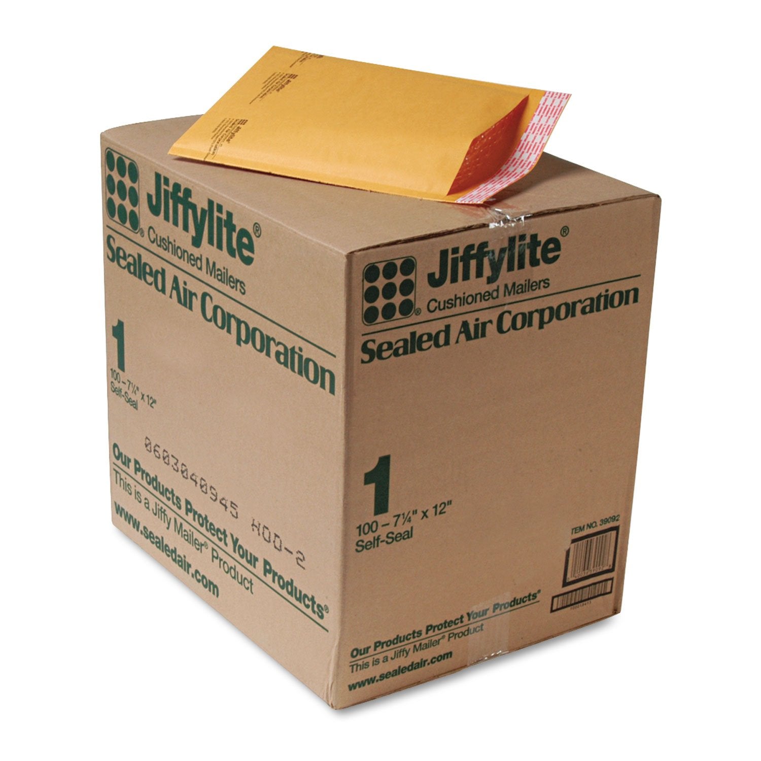 Sealed Air 39092 Jiffylite Self-Seal Mailer Side Seam #1 7 1/4 X 12 Golden Brown 100/Carton