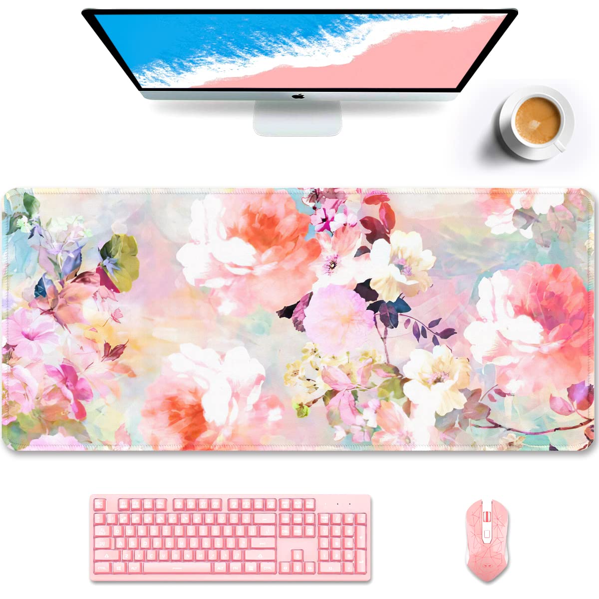 Auhoahsil Desk Pad, Xxl Large Mouse Extended Gaming Mousepad, Cute Mat For Women, Big Office Accessories Pad Computer Keyboard A