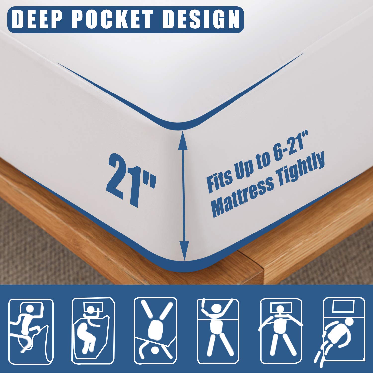 Jamrest 1 Pack Twin Xl Size Waterproof Mattress Protector, Breathable Mattress Cover, Fitted Deep Pocket Mattress Pad Cover Stre