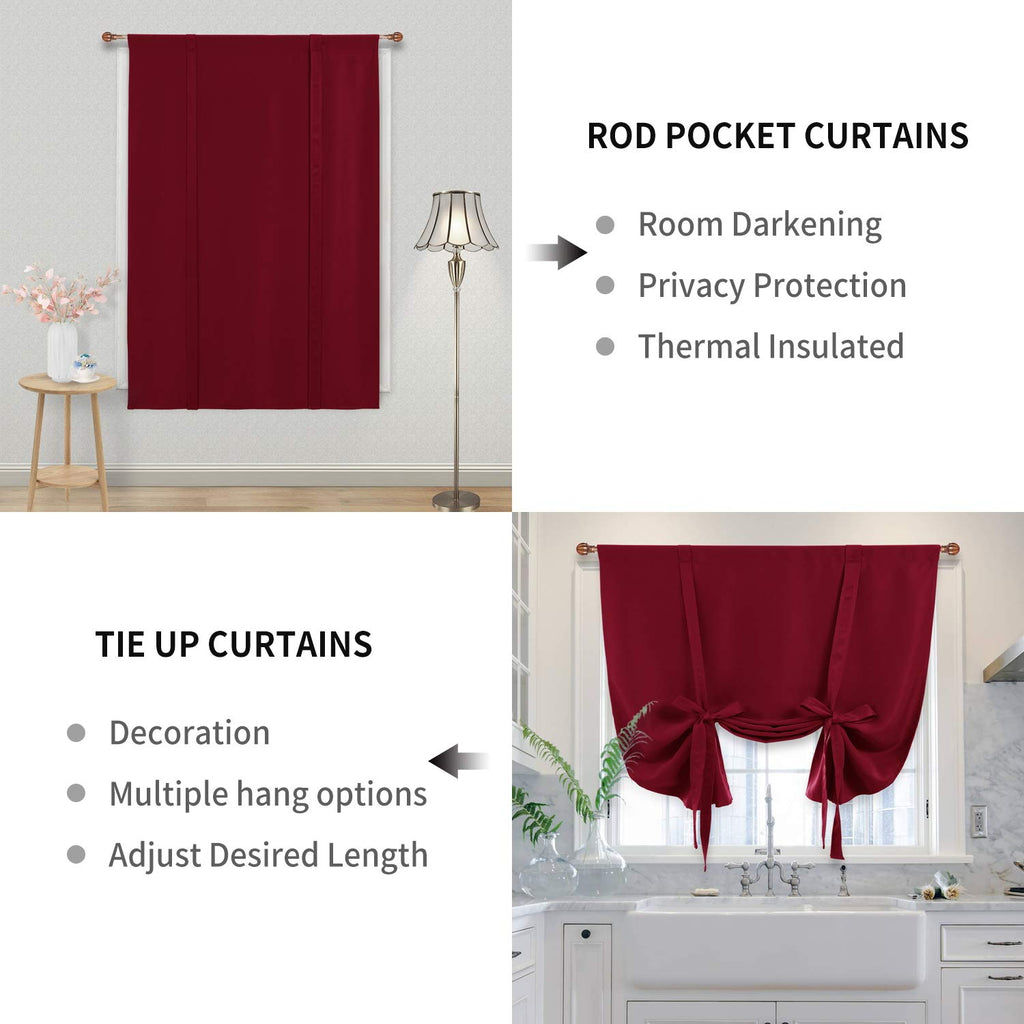 Dwcn Blackout Curtains-Tie Up Shade For Window Thermal Insulated Room Darkening Rod Pocket Curtains For Kitchen Thanksgiving Day