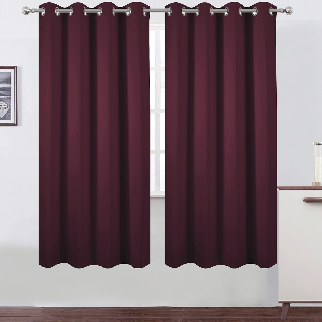 Lemomo 100% Blackout Curtains 52 X 72 Inch/Burgundy Red Curtains 2 Panels With Black Lining Room Darkening Thermal Insulated Bed
