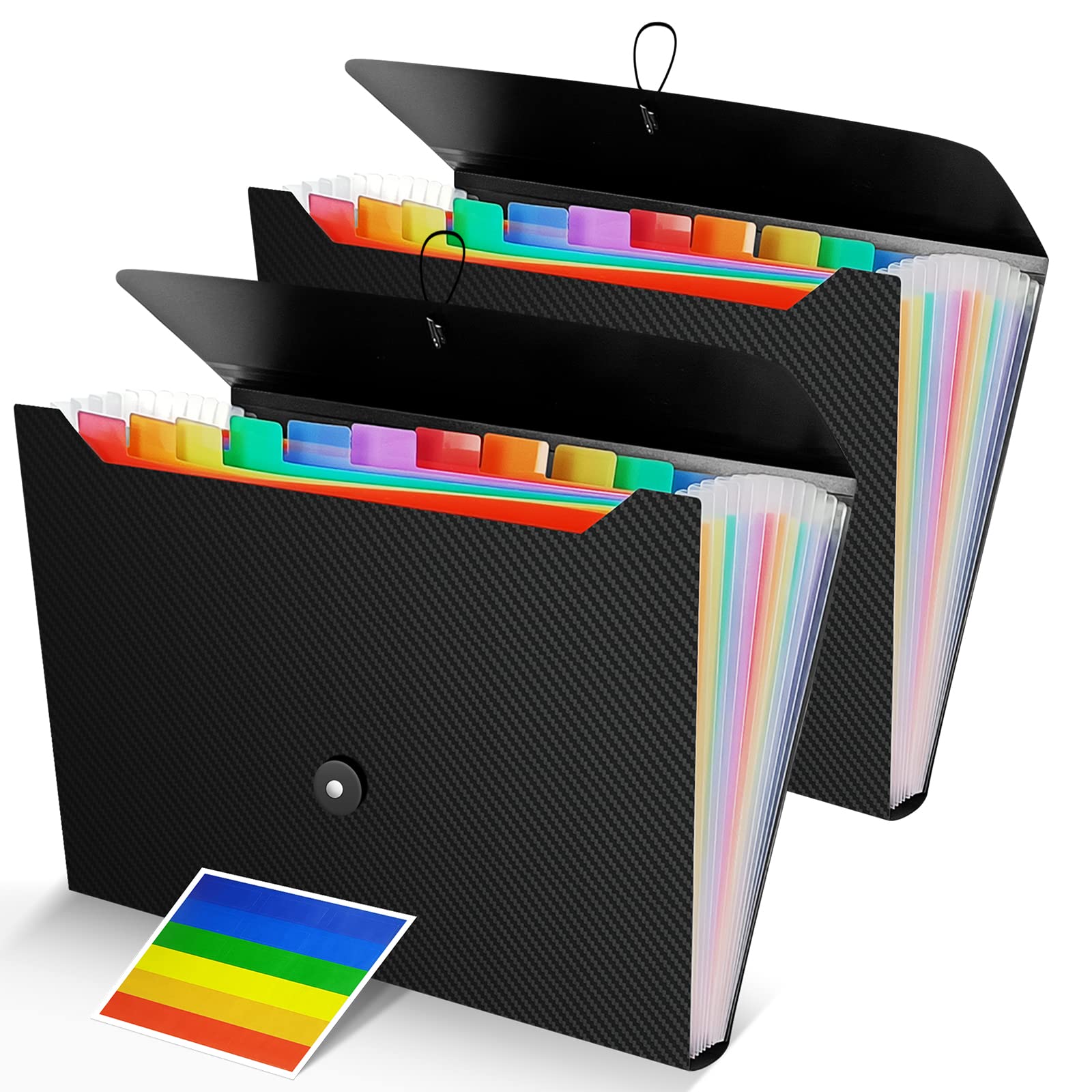 Pouyrba Expanding File Folder, 2Pcs 13 Pockets A4 Size Rainbow Plastic Accordion File Organizer File Storage Folder With Multipl