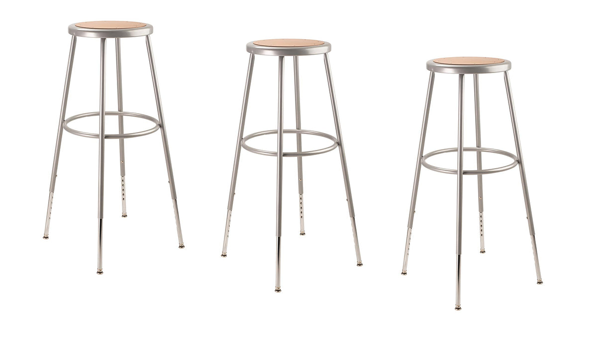 National Public Seating 6230H-Cn Steel Stool With Hardboard Seat Adjustable, 31&quot;-39&quot;, Grey (Pack Of 3)