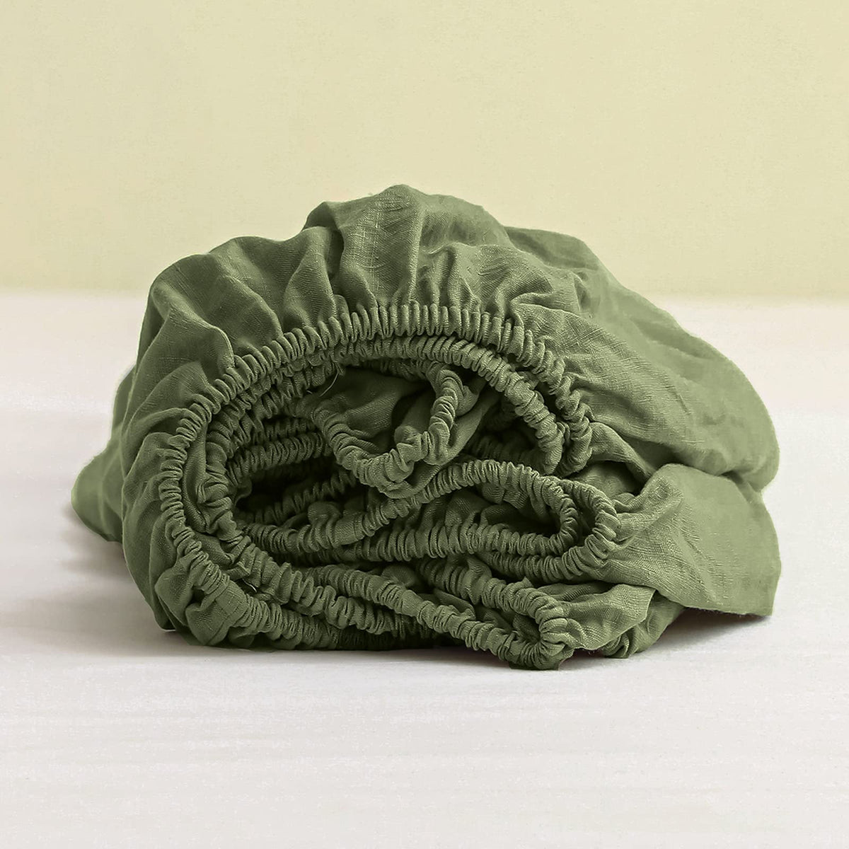 Simple&Opulence Premium 100% Linen Fitted Sheet (1 Piece) Full Size Mattress Cover, 14''Deep Pocket Natural Belgian Flax Bottom 
