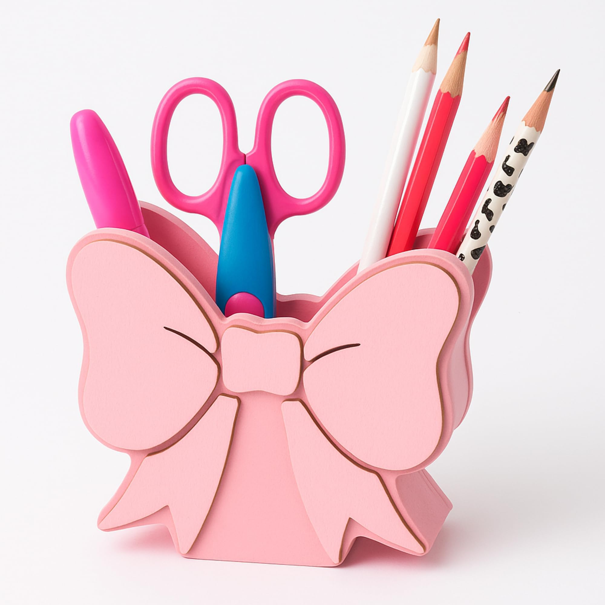 Tenceur Pink Bow Pen Holder Cute Large Capacity Pencil Holder Coquettish Pink Office Decor Pencil Cup Pot Desk Organizer for Off