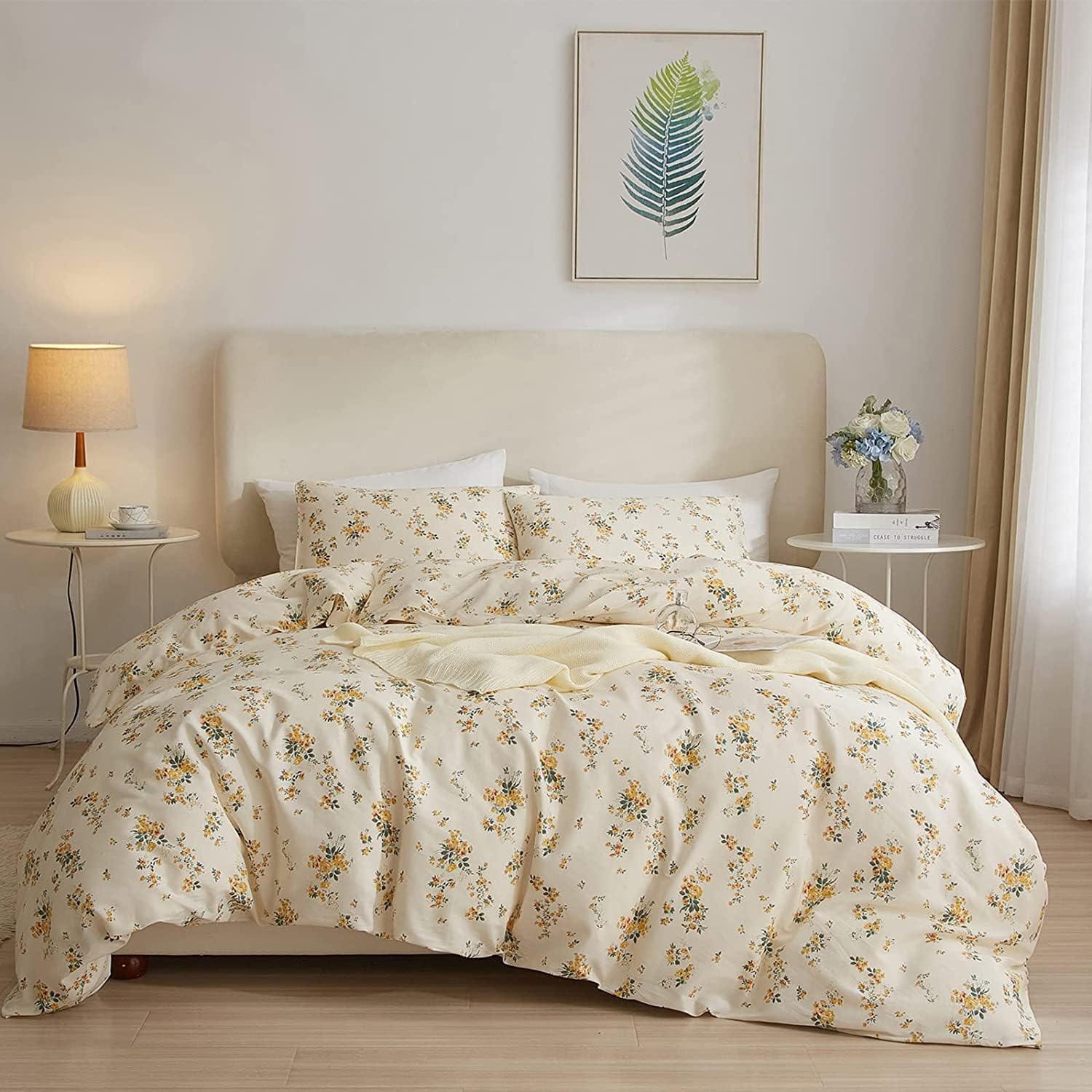 Lifetb Chic Garden Floral Duvet Cover Twin Xl Soft Cotton Yellow Floral Bedding Sets Cottagecore Botanical Duvet Cover Aesthetic