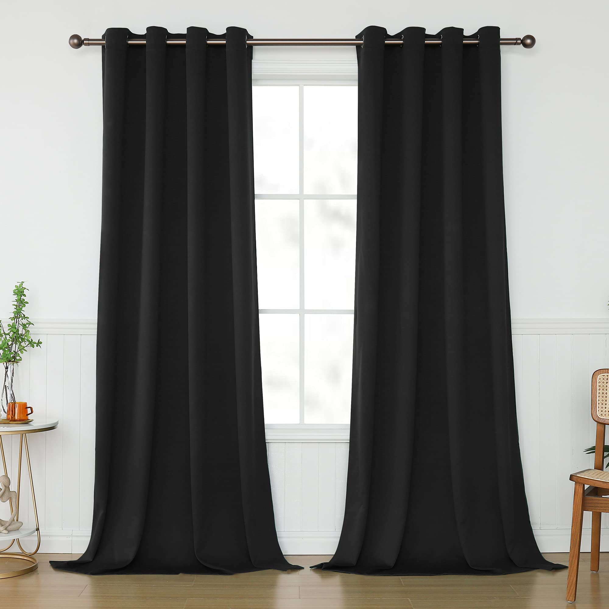 Keqiaosuocai Black Blackout Curtains 120 Inches Long For Living Room - Room Darkening Thermal Insulated Grommet Extra Long Curta