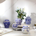 Hushee Set of 4 Small Blue and White Vase Porcelain Vases Blue Chinoiserie Decor Porcelain Ginger Jars for Home Decor Chinoiseri
