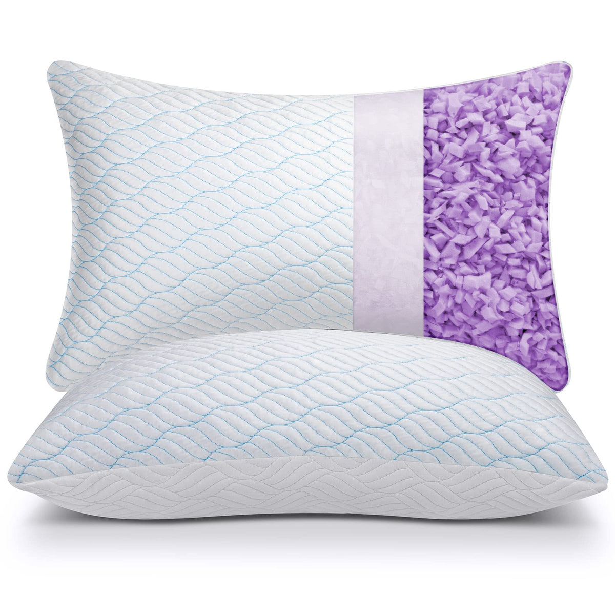 Wishsmile Cooling Shredded Memory Foam Pillows For Sleeping Cool Cold Pillow Standard Size Set Of 2 With Zipper, Adjustable Firm