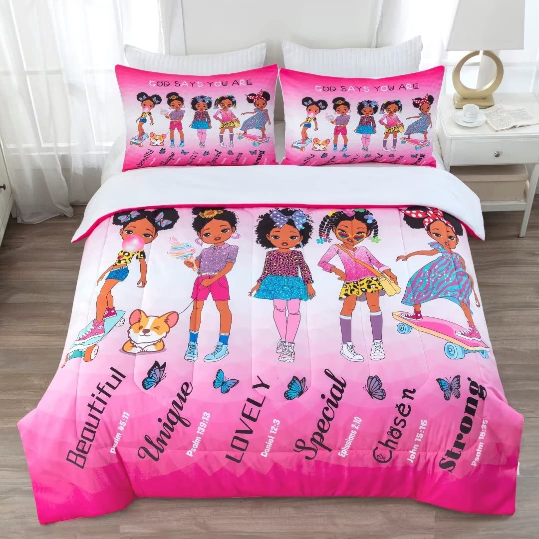 Grat Tioc Black Girl Magic Comforter Set Full For Kids Teens Toddler,Black Girl Bedding Set,African American Girl Inspirational