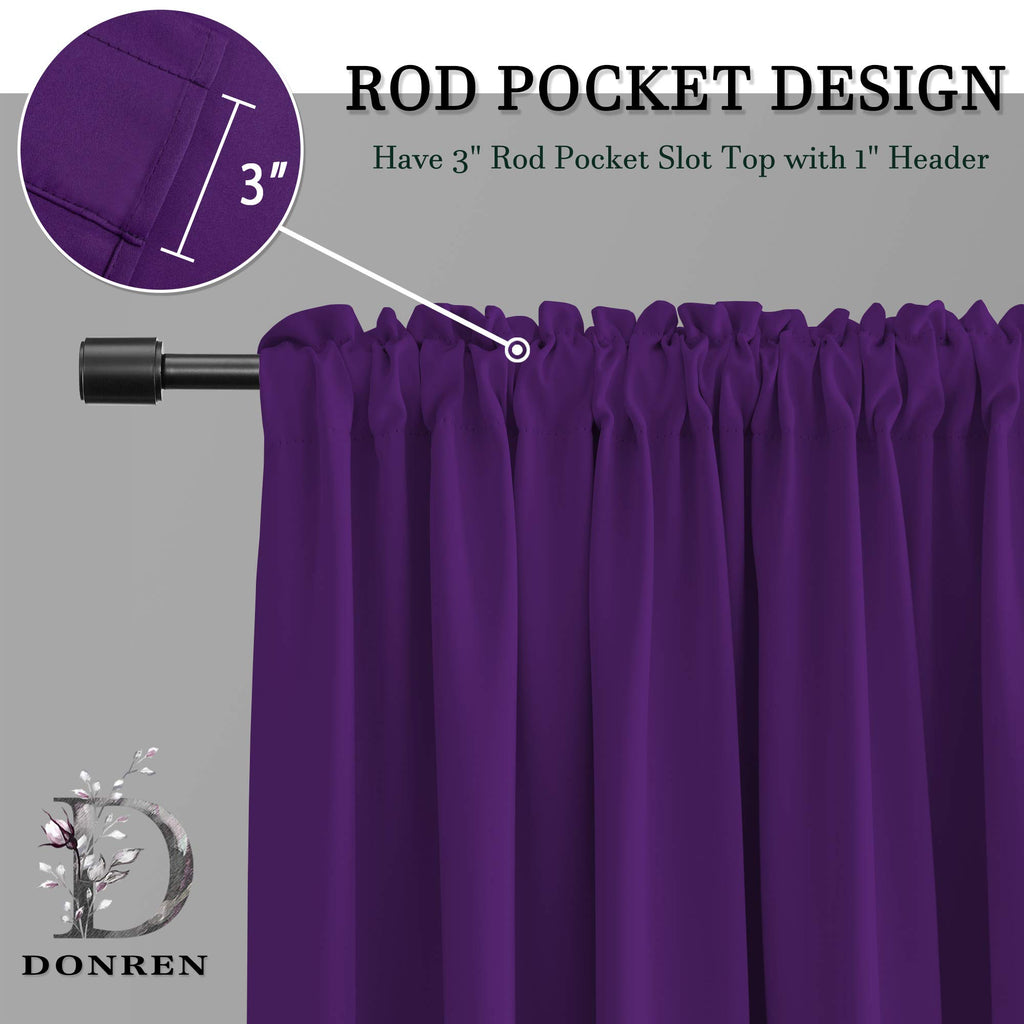 Donren Royal Purple Small Window Room Darkening Curtain Tiers - Thermal Insulated Window Treatment Rod Pocket Curtains (42 By 36 Inch,2 Panels)