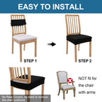 Smiry Waterproof Seat Covers For Dining Room Chairs Set Of 2, Stretch Jacquard Removable Washable Chair Seat Slipcovers Protector, No Rear Covers, Black