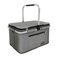 Liqing 35L Large Picnic Basket Shopping Travel Camping Grocery Bags 2 Layers Of Internal Pockets Leak-Proof And Insulated Foldin