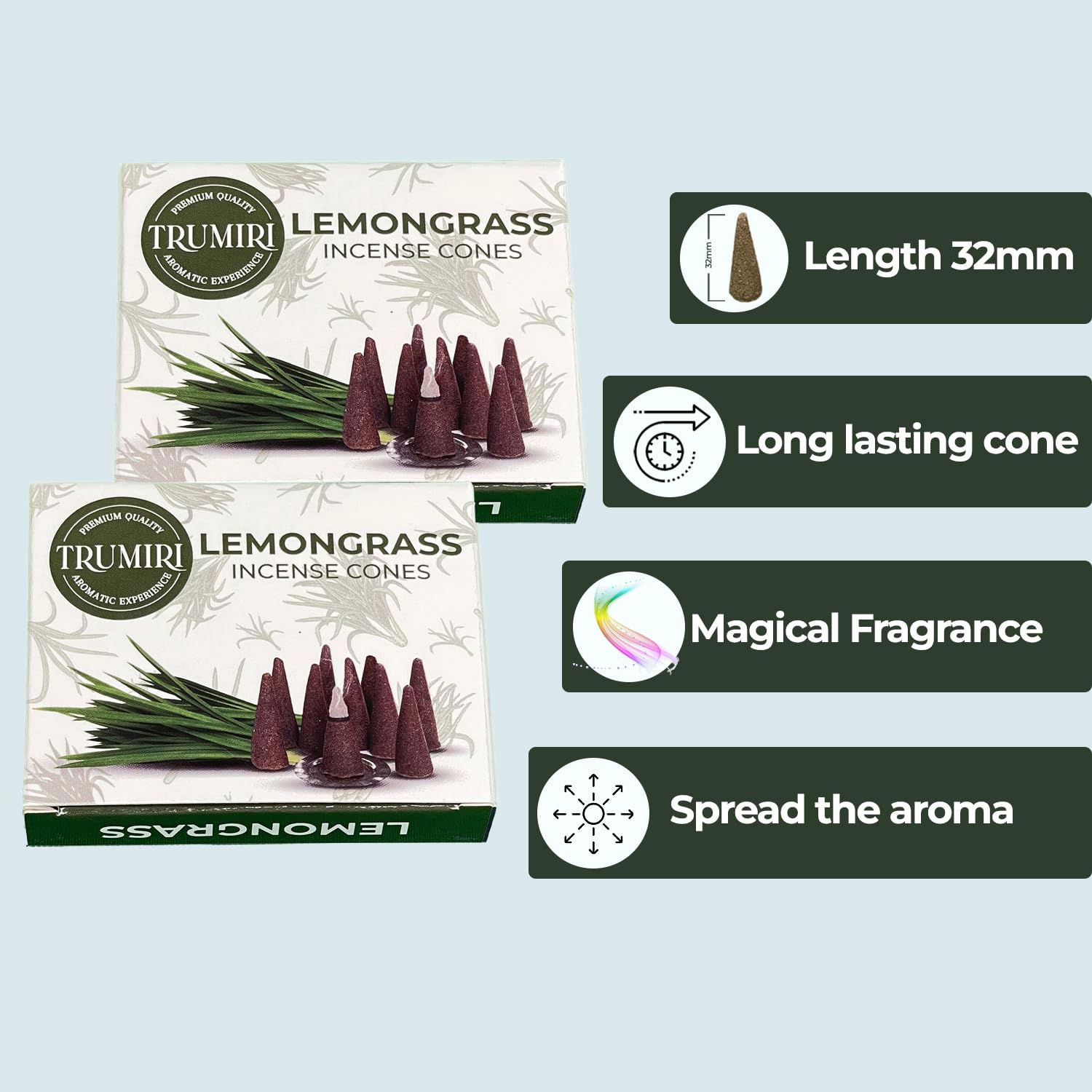Lemongrass Incense Cones - Total 20 Cone Incense - Dual Pack Of 10 Insence Cones - Incense Cones Scented - Cone Incense Scents -