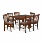 East West Furniture NOFK7-MAH-C 7 Piece Modern Dining Set Consist of a Rectangle Wooden Table with Butterfly Leaf and 6 Linen Fabric Upholstered Chairs, 32x54 Inch