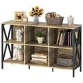 Horizontal Bookshelf Bookcase,6 Cube Storage Organizer with Open Shelf,47 Inch Industrial Low Wide Wood and Metal Cubby shelf,Lo