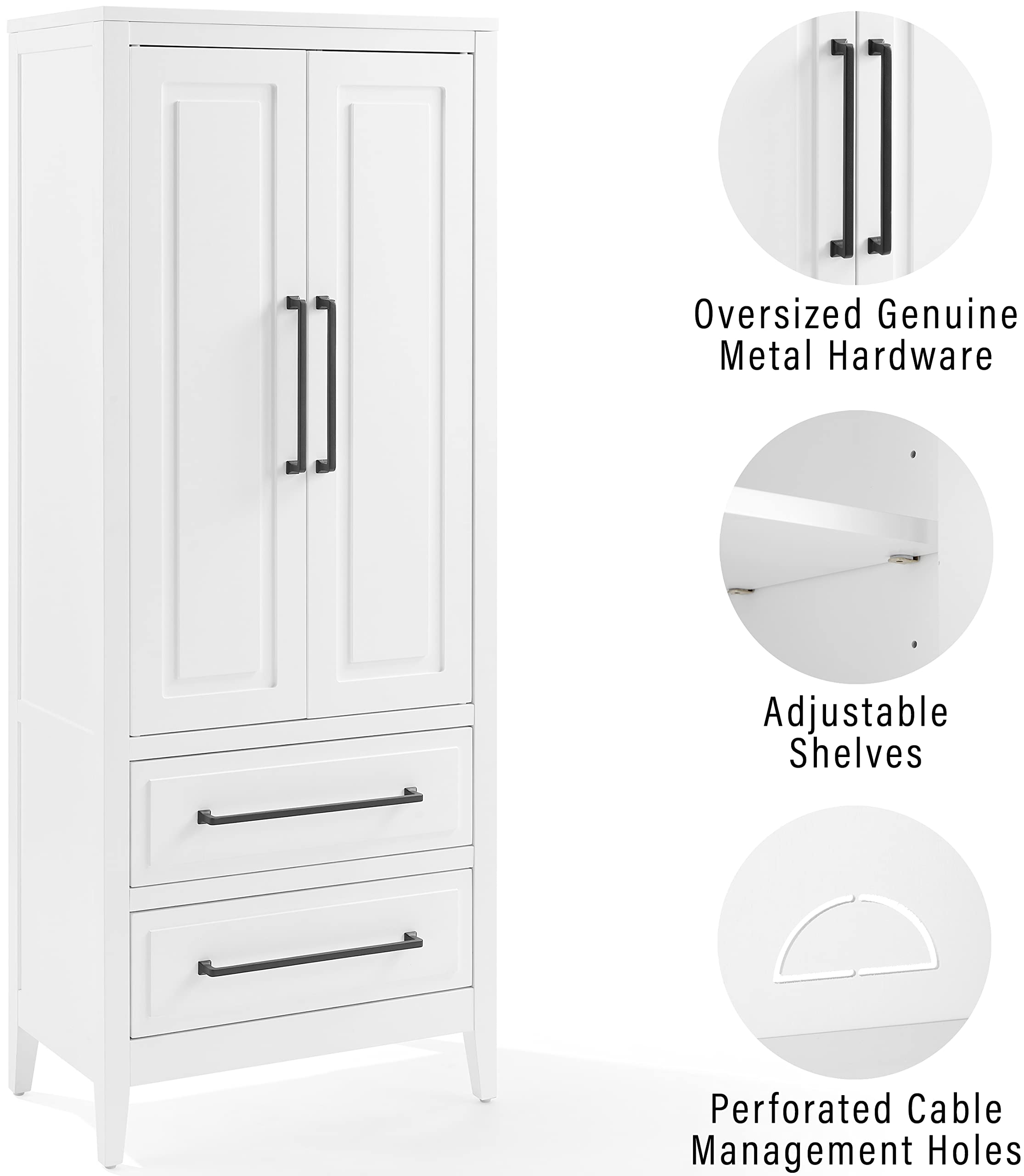 Crosley Furniture Genevieve Pantry Storage Cabinet With Shelves, Kitchen, Dining, Or Laundry Room, White