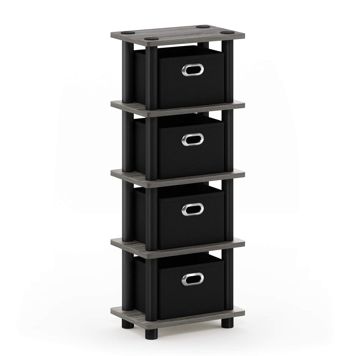 Furinno Turn-N-Tube Laci 4-Bins System Rack, French Oak Grey/Black