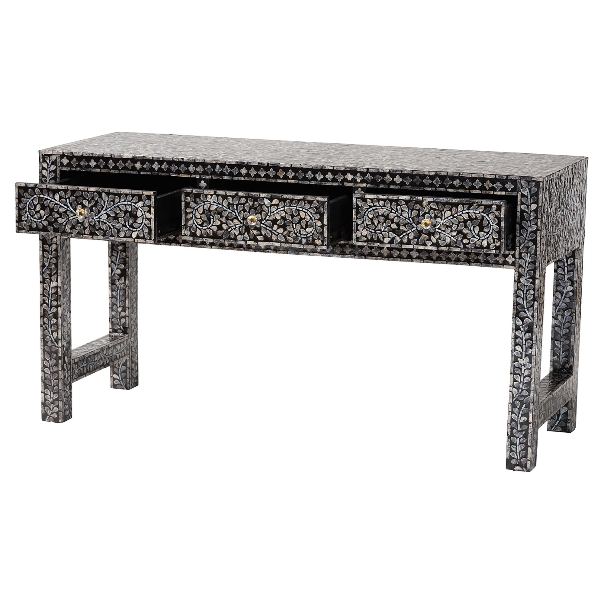 bali & pari Elara Black and White Capiz Shell 3-Drawer Console Table