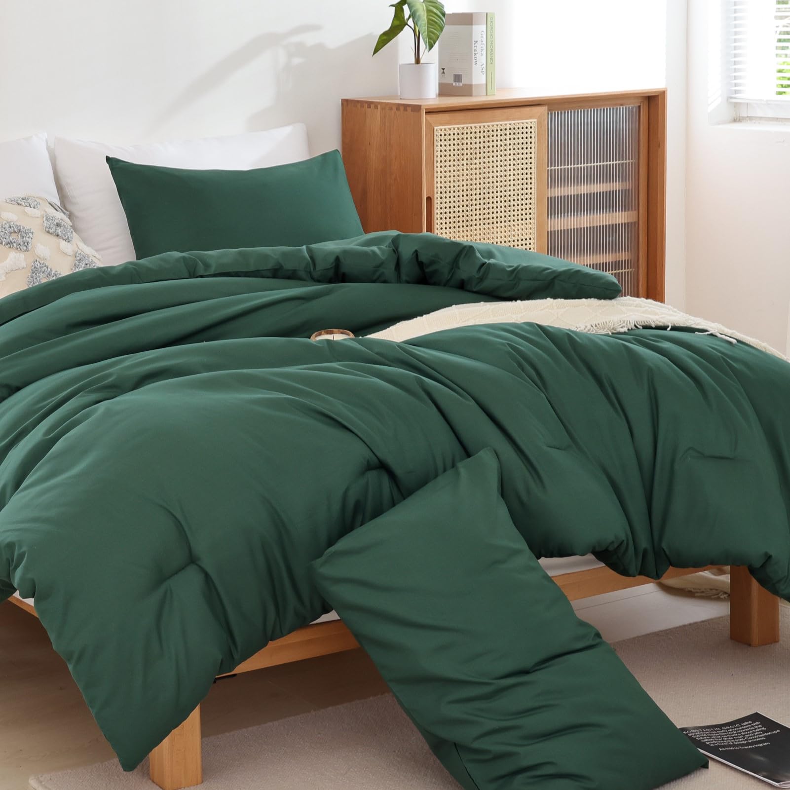 Rosgonia Comforter Full Size For Girls Boys Teen,3Pcs(1 Dark Emerald Green Comforter & 2 Pillowcases),Soft Kids Comforter Sets A