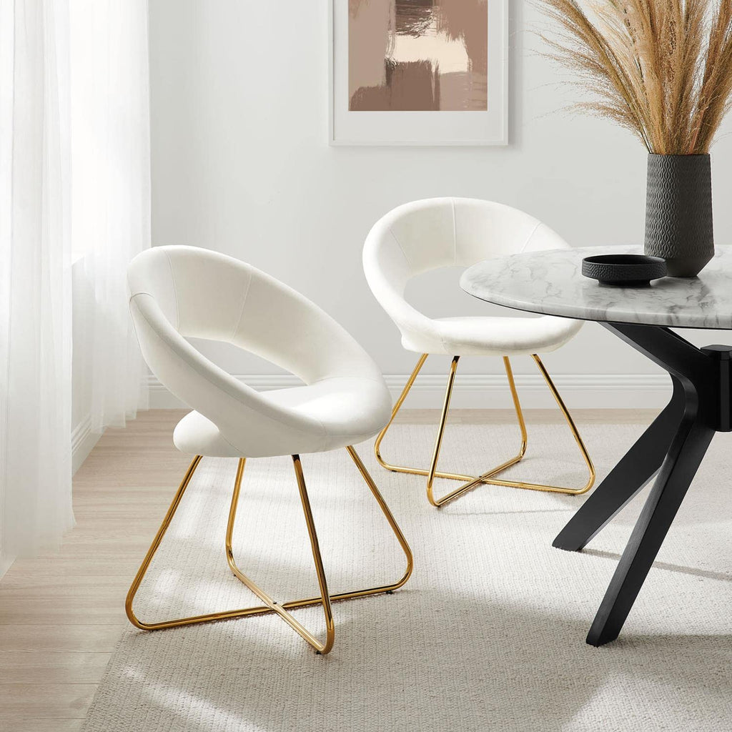 Modway Nouvelle Moday Performance Velvet Dining Chairs in Gold White-Set of 2