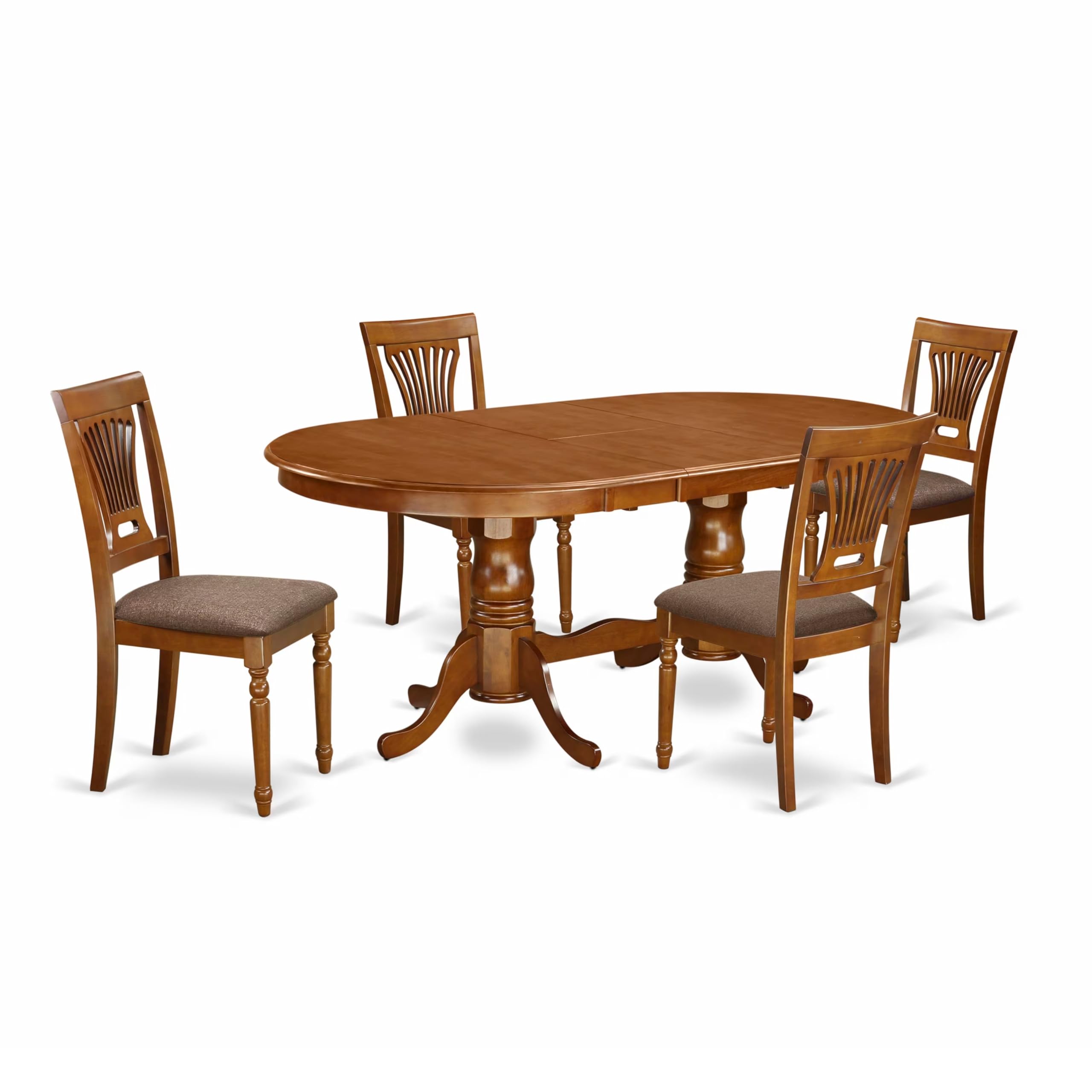 East West Furniture PLAI5-SBR-C 5 Piece Dinette Set for 4 Includes an Oval Dining Table with Butterfly Leaf and 4 Linen Fabric Dining Room Chairs, 42x78 Inch, Saddle Brown