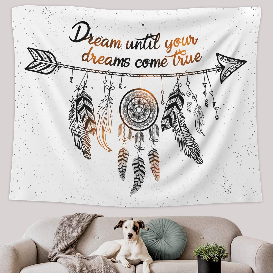 Boho Tapestry For Bedroom, Living Room Decor, Dorm, Wall Hanging Art (White, 60 X 80 In)