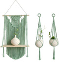 Textile And Beyond Macrame Wall Hanging Wood Indoor Shelf Organizer With 2 Planters, Handmade Woven Cotton Rope, Boho Decor For 