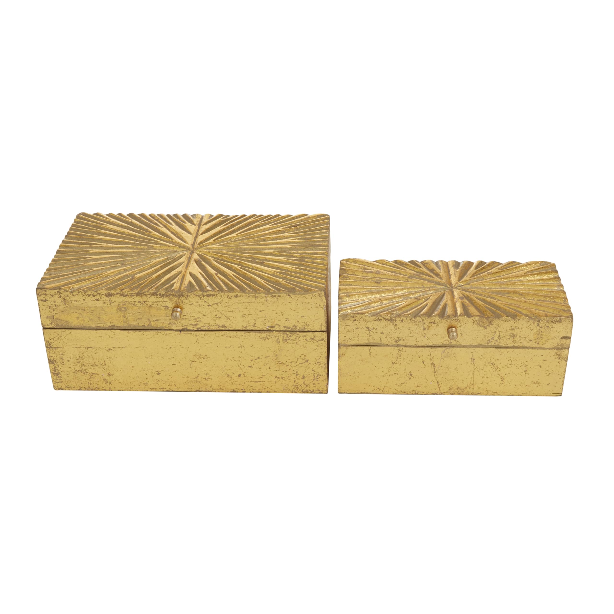 CosmoLiving by Cosmopolitan Wood Geometric Decorative Box Decorative Keepsake Boxes with Hinged Lid, Set of 2 Storage Boxes 10''