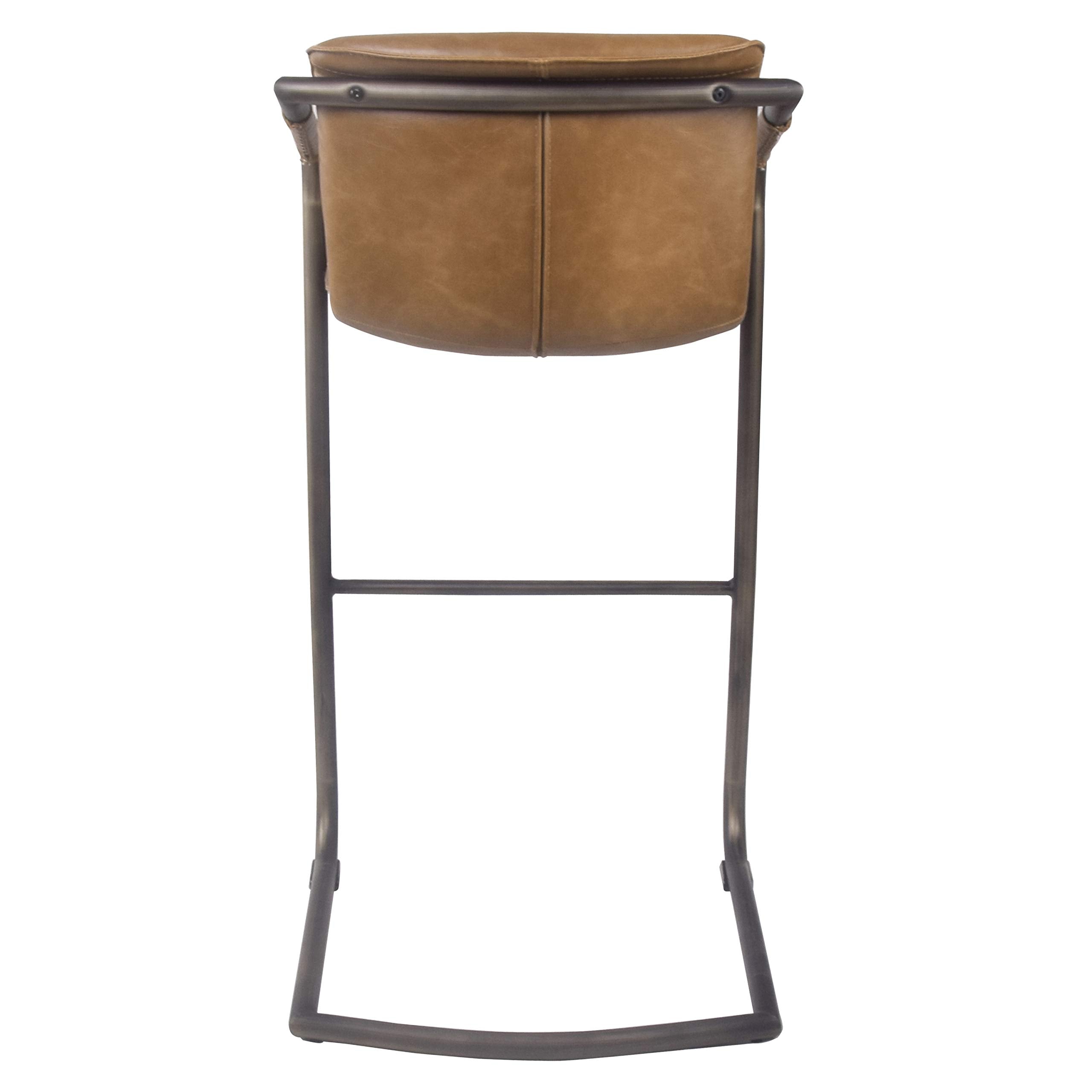 New Pacific Direct Indy Pu Leather Bar, Set Of 2 Bar & Counter Stools, Antique Cigar Brown