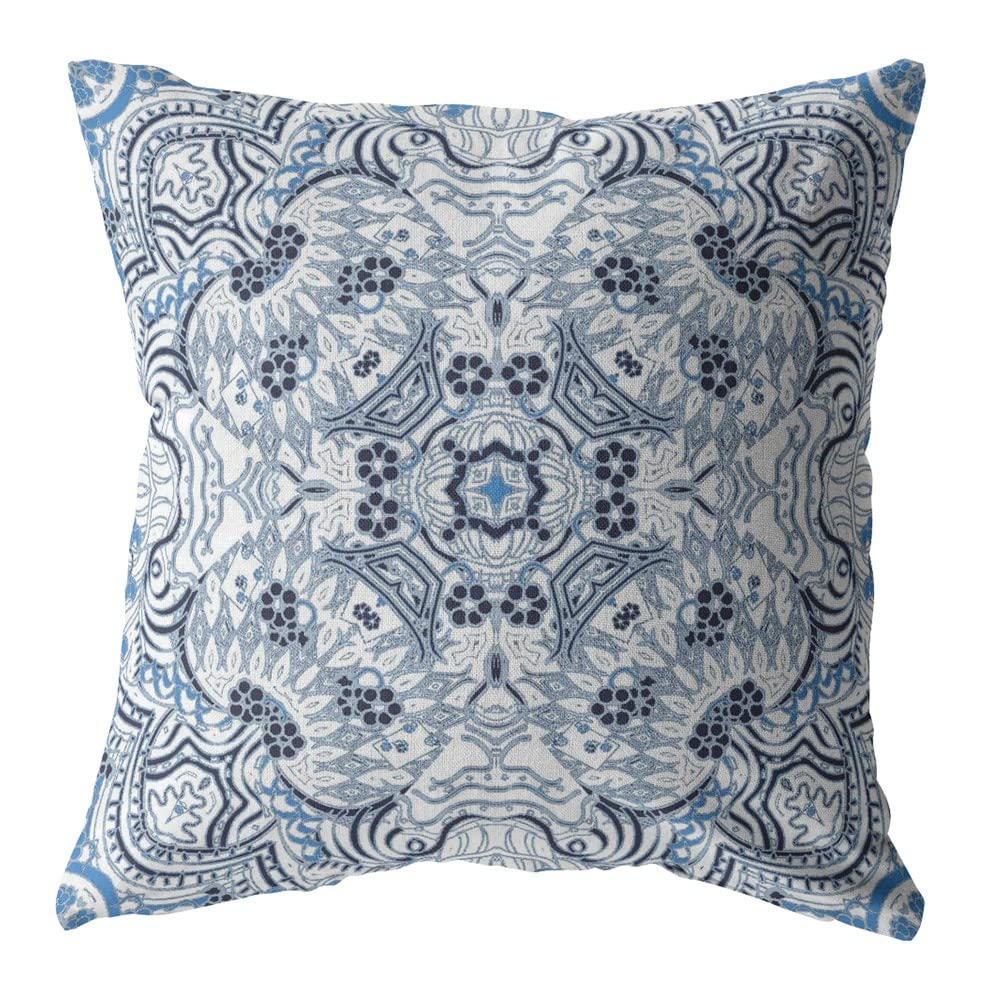 HomeRoots Broadcloth 18â€ Light Blue Boho Ornate Indoor Outdoor Throw Pillow