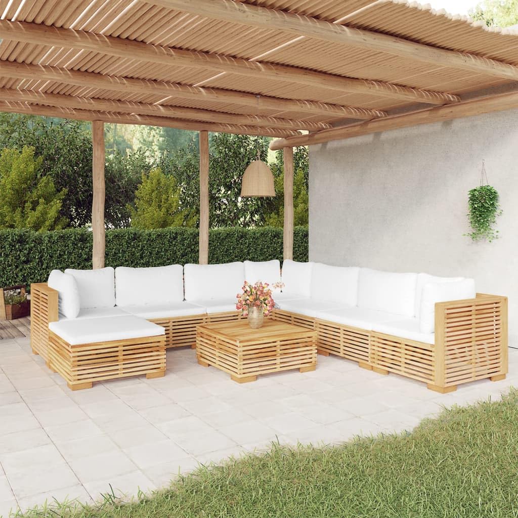 vidaXL 9-Piece Outdoor Patio Lounge Set, Solid Teak Wood, Versatile Configuration, Includes Cushions, Easy Assembly, Perfect for Garden and Terrace