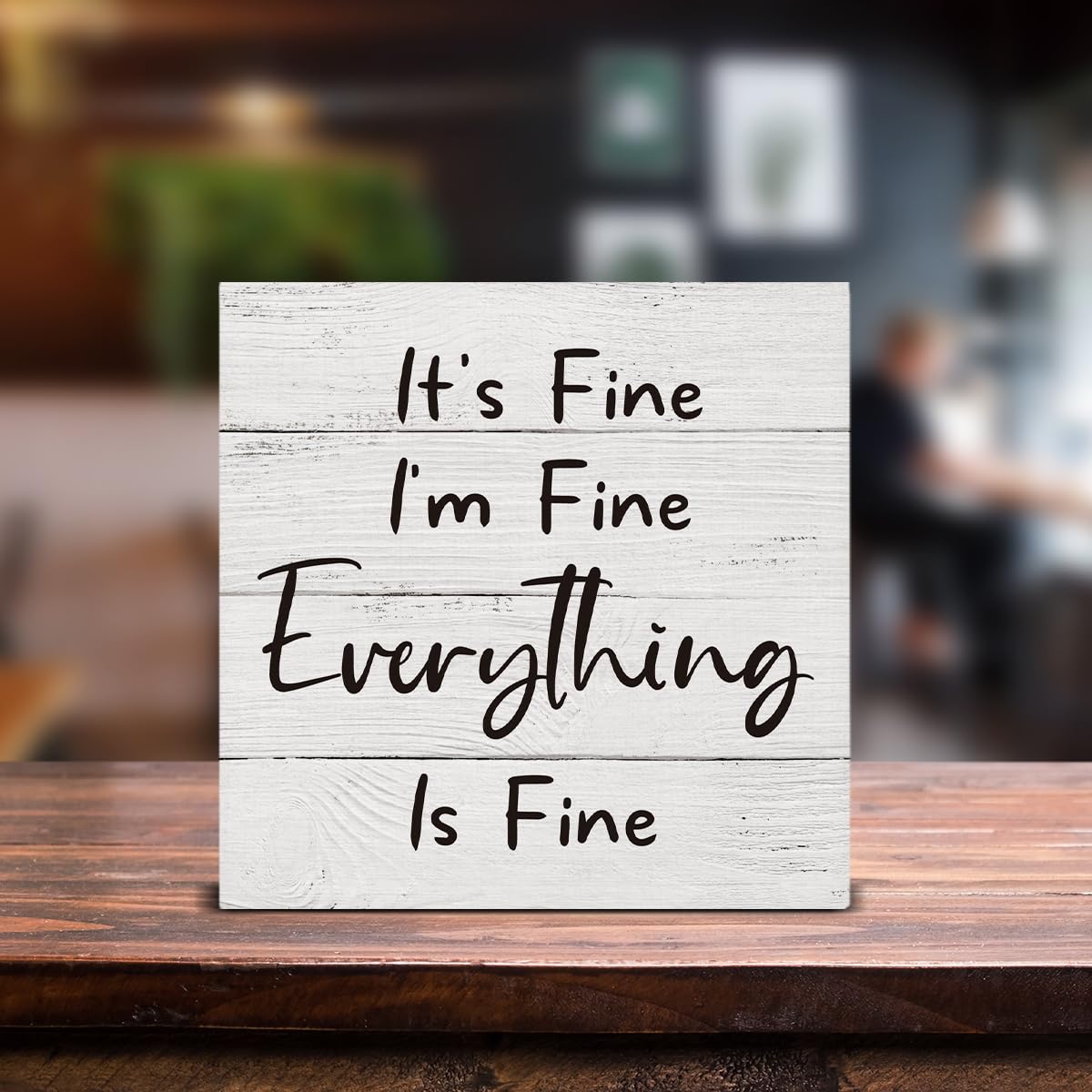 It'S Fine I'M Fine Everything Wooden Box Sign Desk Decor, Farmhouse Wood Box Sign For Home Shelf Table Decoration 5 X 5 Inch