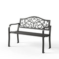 Sophia & William Outdoor Bench, Metal Garden Bench, Cast Iron Park Benches for Outside with Floral Design Backrest, Black