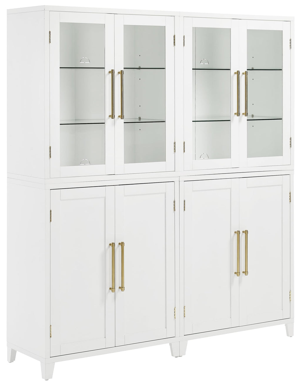 Crosley Furniture Roarke 2-Piece Glass Door China Hutch Kitchen Pantry Storage Cabinet Set, Dining Room, White