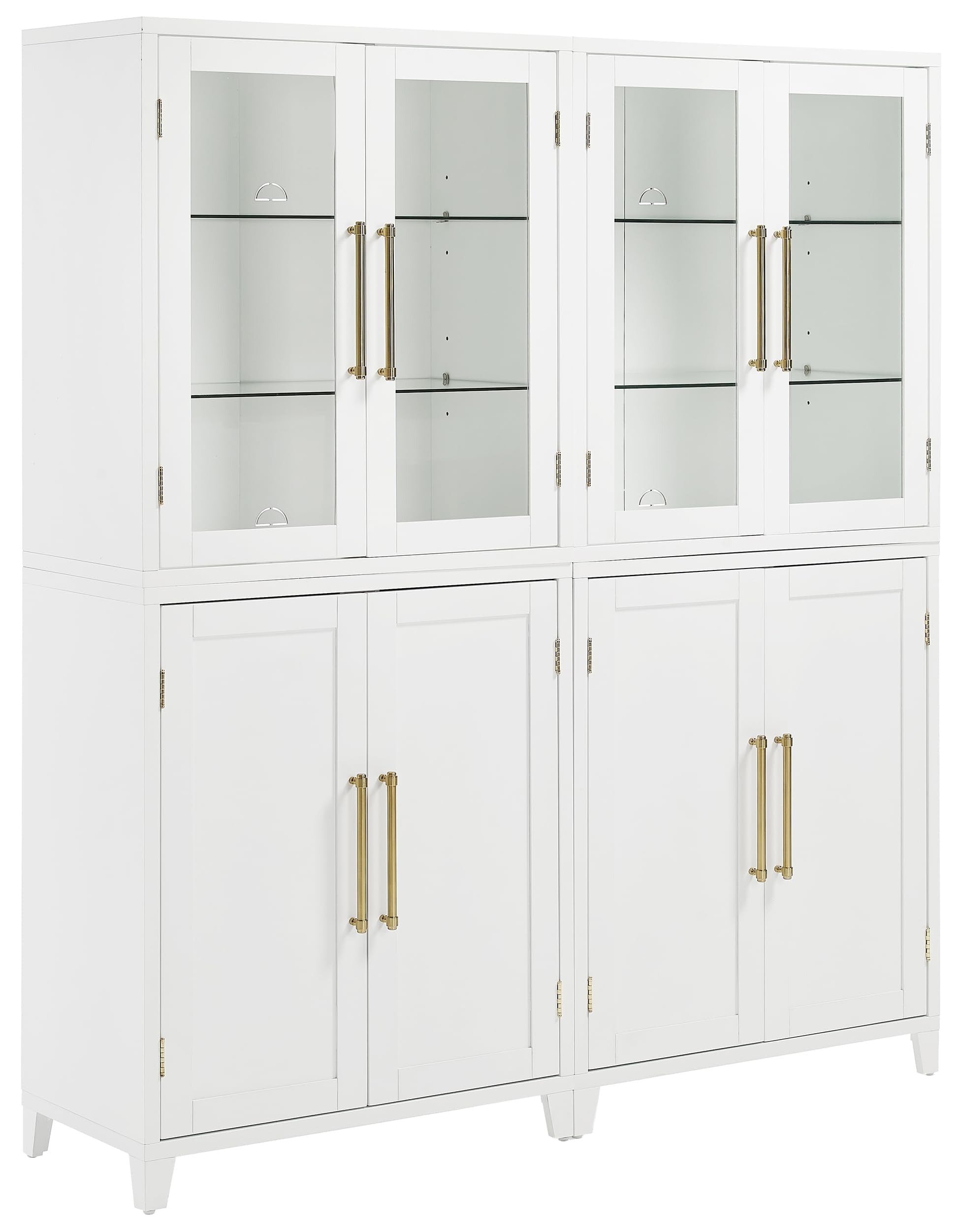 Crosley Furniture Roarke 2-Piece Glass Door China Hutch Kitchen Pantry Storage Cabinet Set, Dining Room, White