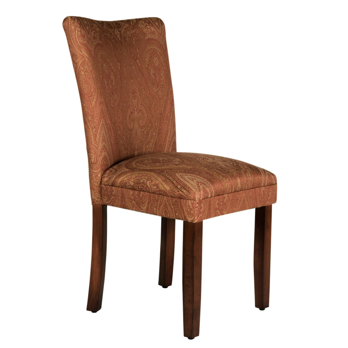 Benjara Damask Pattern Fabric Upholstered Dining Chair with Wood Legs, Multicolor